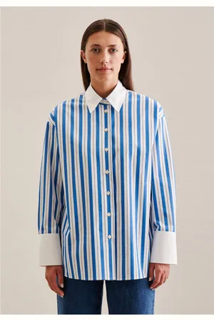 Seidensticker Lange blouse Zwarte roos Lange mouwen kraag strepen