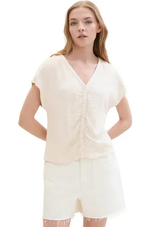 TOM TAILOR Blouse met korte mouwen met knoopsluiting en plooi