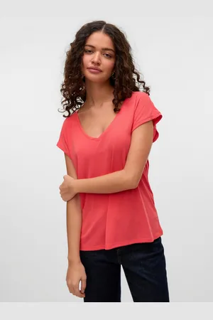 VERO MODA Shirt met V-hals VMFILLI SS V-NECK TEE GA NOOS in een materialenmix met tencel™ modal