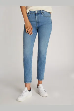 Tommy Hilfiger Slim fit jeans Slim Cigarette High Waist met logo-badge, in blauwe wassing