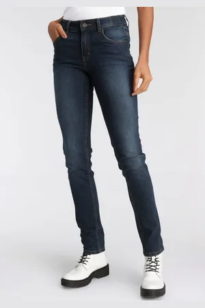 ARIZONA Slim fit jeans Tailleband met zij-elastiek inzet smalle pasvorm, skinny jeans, used-wassing, hoge taille