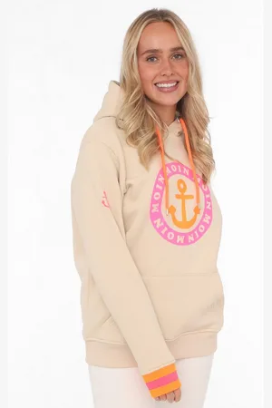 Zwillingsherz Hoodie met print "moin" en "anker" in neonkleuren