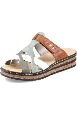 Rieker Slippers sleehak, zomerschoen, pantoffels met praktisch klittenband