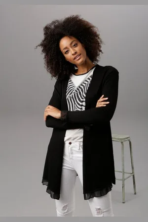 Aniston Cardigan met chiffon-randen
