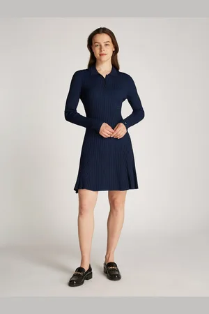 Tommy Hilfiger Gebreide jurk RAYON CABLE F&F LS MIDI DRESS met kabelpatroon, metalen label