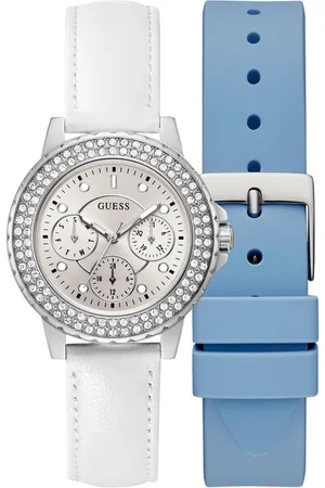 Guess Multifunctioneel horloge CROWN JEWEL Horloge, quartzhorloge, dameshorloge (set, 2-delig, Met zwart siliconen verwisselbaar bandje)