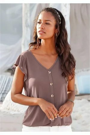 Lascana Shirt met korte mouwen Met decoratieve knopenlijst en vleugel mouwen (Set van 2)