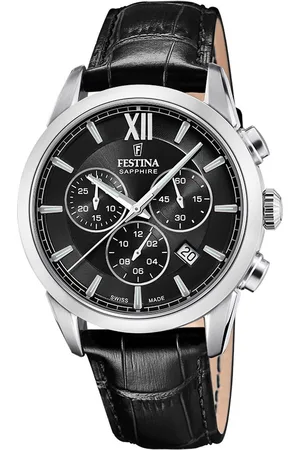 Festina Chronograaf Swiss Made Collection Quartz horloge, herenhorloge, datum, leren band, saffierglas, Swiss Made