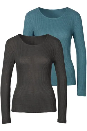 Lascana Shirt met lange mouwen In modieuze piqué-optiek van onderhoudsvriendelijke kwaliteit met viscose (Set van 2)