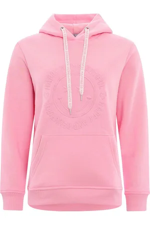Zwillingsherz Hoodie Happy and Beautiful met gelijkkleurige smiley-borduursel en bindbanden met inscriptie