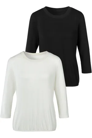 Lascana Shirt met 3/4-mouwen met speciale geribde boorden bij de ronde hals (Set van 2)