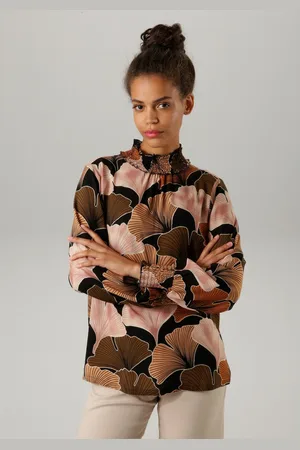 Aniston Blouse zonder sluiting met aardkleurige, grootbladige print