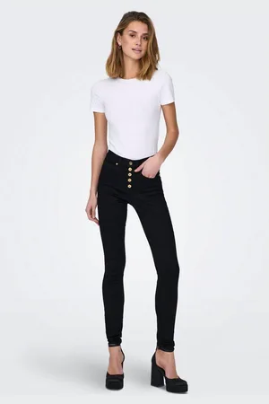 ONLY High-waist jeans ONLROYAL HW SK FLY BTN GUA DK BLUE BOX