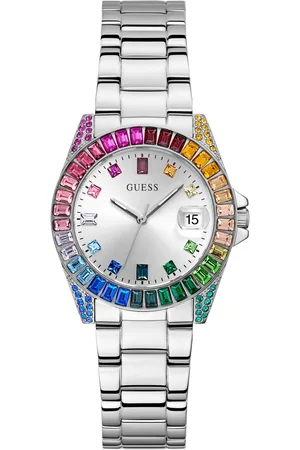 Guess Kwartshorloge Opaline Horloge, dameshorloge, datum, kristallen, mineraalglas, analoog