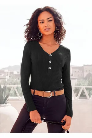 Lascana Shirt met lange mouwen Met korte knoopsluiting van zachte viscose-ribkwaliteit