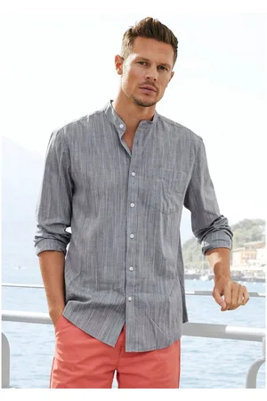 H.I.S Overhemd met lange mouwen Regular fit, staande kraag shirt met borstzak, 100% katoen
