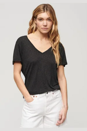 Superdry Shirt met V-hals STUDIOS SLUB EMB VEE TEE gestructureerd t-shirt met v-hals en borduursel