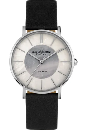 Jacques Lemans Solarhorloge Eco Power Solar Pearl, 1-2112A Polshorloge, dameshorloge, parelmoer wijzerplaat, leren armband