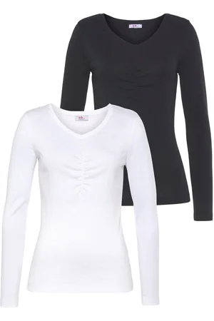 FLASHLIGHTS Longsleeve Lange mouwen, zeer figuurvolgende snit, fijn ribstof, basic-stijl (set, 2-delig, 2 stuks)