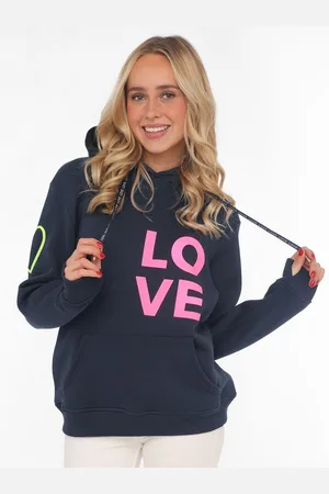 Zwillingsherz Hoodie met geborduurd neonhart op de mouw en "love"-schrift op koord