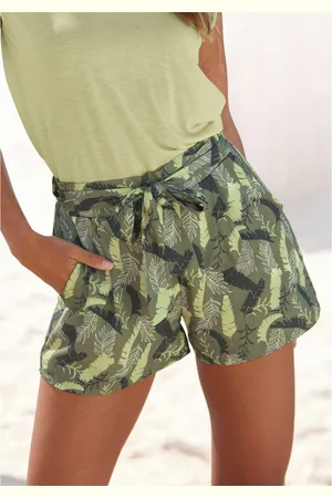 QS by s.Oliver Geweven short met bladprint en strikceintuur, korte broek, losse pasvorm