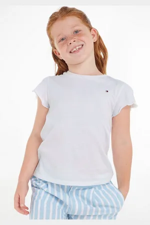 Tommy Hilfiger T-shirt ESSENTIAL RUFFLE SLEEVE TOP S/S met golfrand, logo-geborduurde details