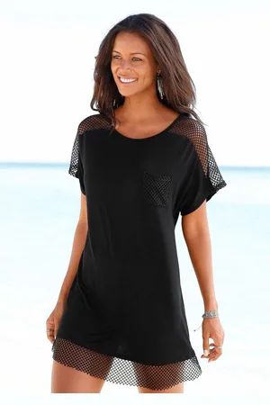 QS by s.Oliver Lang shirt met mesh-inzetstukken, blousejurk, strandjurk, losse pasvorm