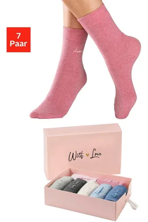 Lascana Basic sokken met hoogwaardig logoborduursel (box, 7 paar)