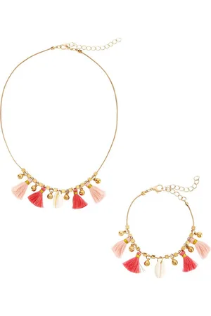 Lascana Kettingen- en armbandset Sieraden set, ketting en armband met textiel franjes (2-delig)