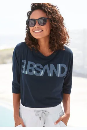 ELBSAND Shirt met 3/4-mouwen met logoprint, katoenmix, losse pasvorm