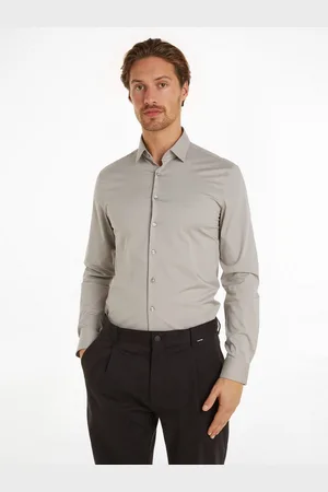 Calvin Klein Businessoverhemd POPLIN STRETCH SLIM SHIRT met kent-kraag, logoprint op borsthoogte