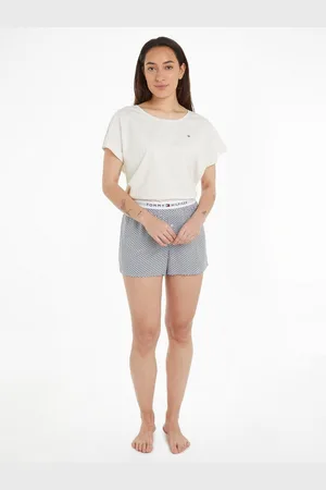 Tommy Hilfiger Shortama SS PYJ SET WOVEN Shirt effen, shorts bedrukt (set, 2-delig, Shirt + short)