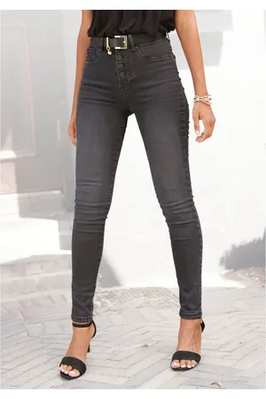 Lascana High-waist jeans met zichtbare knoopsluiting en stretchpercentage, skinny, high waist