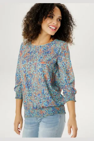Aniston Blouse zonder sluiting met smokwerk-boord