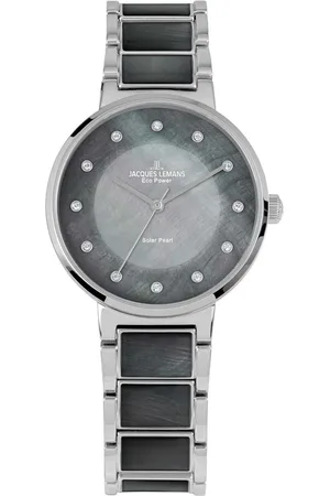 Jacques Lemans Solarhorloge Eco Power, 1-2108A Polshorloge, dameshorloge, parelmoer wijzerplaat, Swarovski-kristallen
