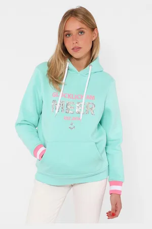 Zwillingsherz Hoodie "Gelukkig aan zee" met pailletten, capuchon en contrasterende boorden