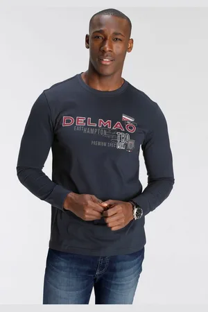 DELMAO Shirt met lange mouwen smalle pasvorm, bedrukt, ronde halslijn, van katoen