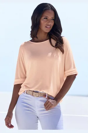 Lascana Shirt met ronde hals Met brede mouwomslag van zacht viscose-fijntricot