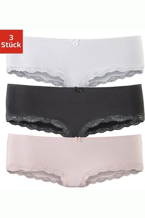 Lascana Hipster van elastische katoen met delicate kant (3 stuks)