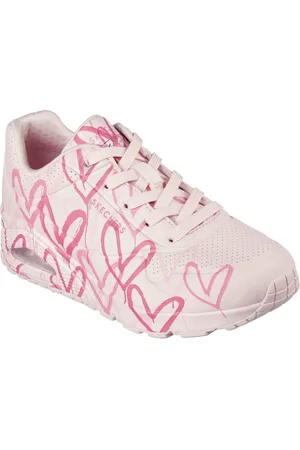 Skechers Sneakers met sleehak UNO-SPREAD THE LOVE Vrijetijdsschoen, lage schoen, veterschoen met coole graffiti-print