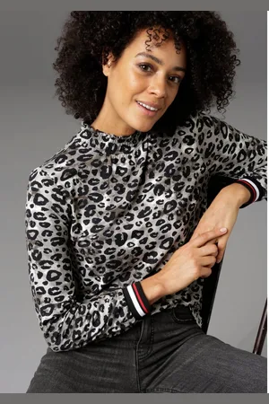 Aniston Shirt met lange mouwen met trendy animal-print en gestreepte boord