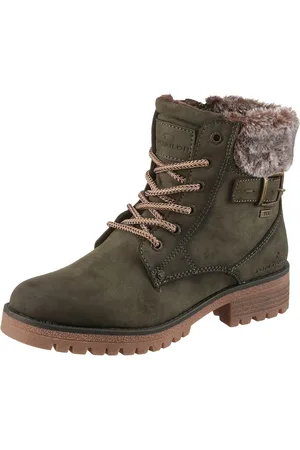 TOM TAILOR Winterlaarzen blokhak, veterschoenen, winterlaarsjes, modieuze decoratieve gesp