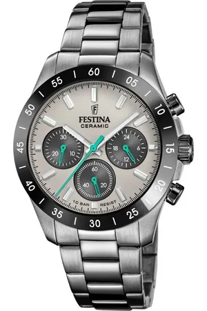 Festina Chronograaf Ceramic Quartzhorloge, horloge, herrenuur, analoog, roestvrijstalen band, keramische lunette