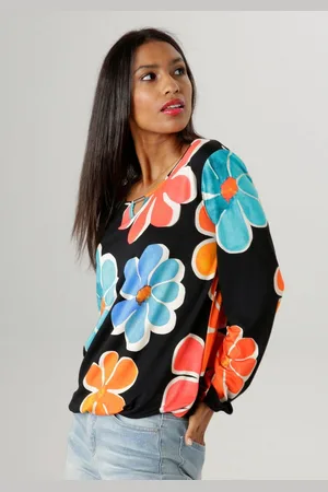 Aniston Shirt met lange mouwen met cut-out en kleurrijke bloemenprint