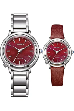 Citizen Solarhorloge Horloge, dameshorloge, diamanten, saffierglas, stalen armband (set, 2-delig, Met verwisselbaar bandje van veganistisch leer (appel))
