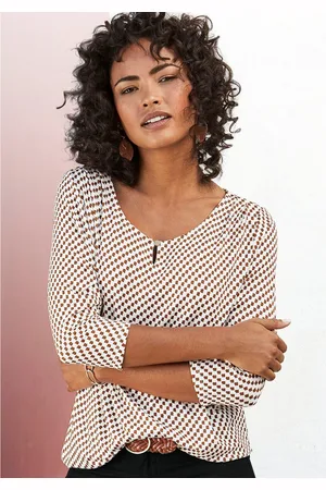 vivance collection Shirt met ronde hals Met gouden sierknop bij de hals