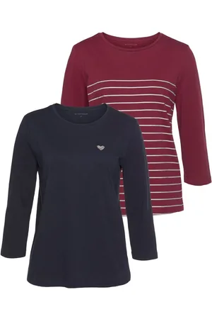 TOM TAILOR Shirt met 3/4-mouwen dubbel - strepen + uni (2-delig, Set van 2)