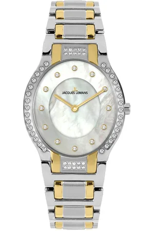 Jacques Lemans Kwartshorloge 1-2156D Polshorloge, dameshorloge, parelmoer, bicolor, witte topas-stenen