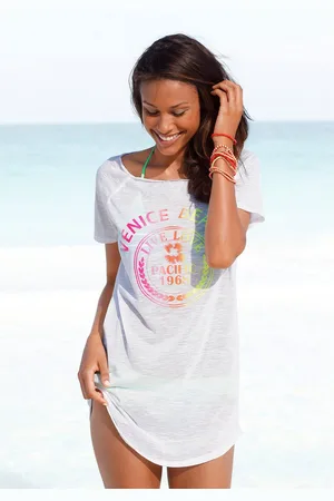Venice Beach Lang shirt met print aan de voorkant, overhemdblouse, strandjurk, licht en luchtig