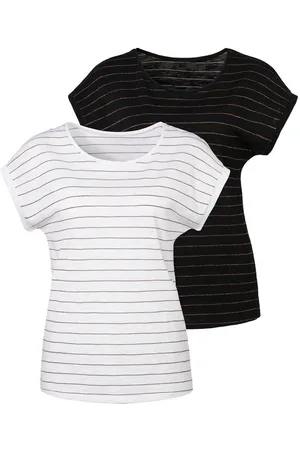 vivance collection Shirt met ronde hals Met koperkleurige Lurex-strepen (Set van 2)
